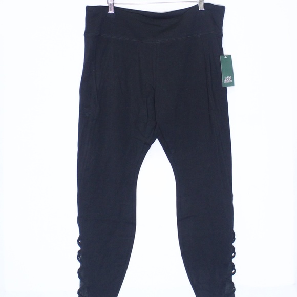 High Waisted Black Leggings with Strappy Mesh Leg - Picture 2 of 5